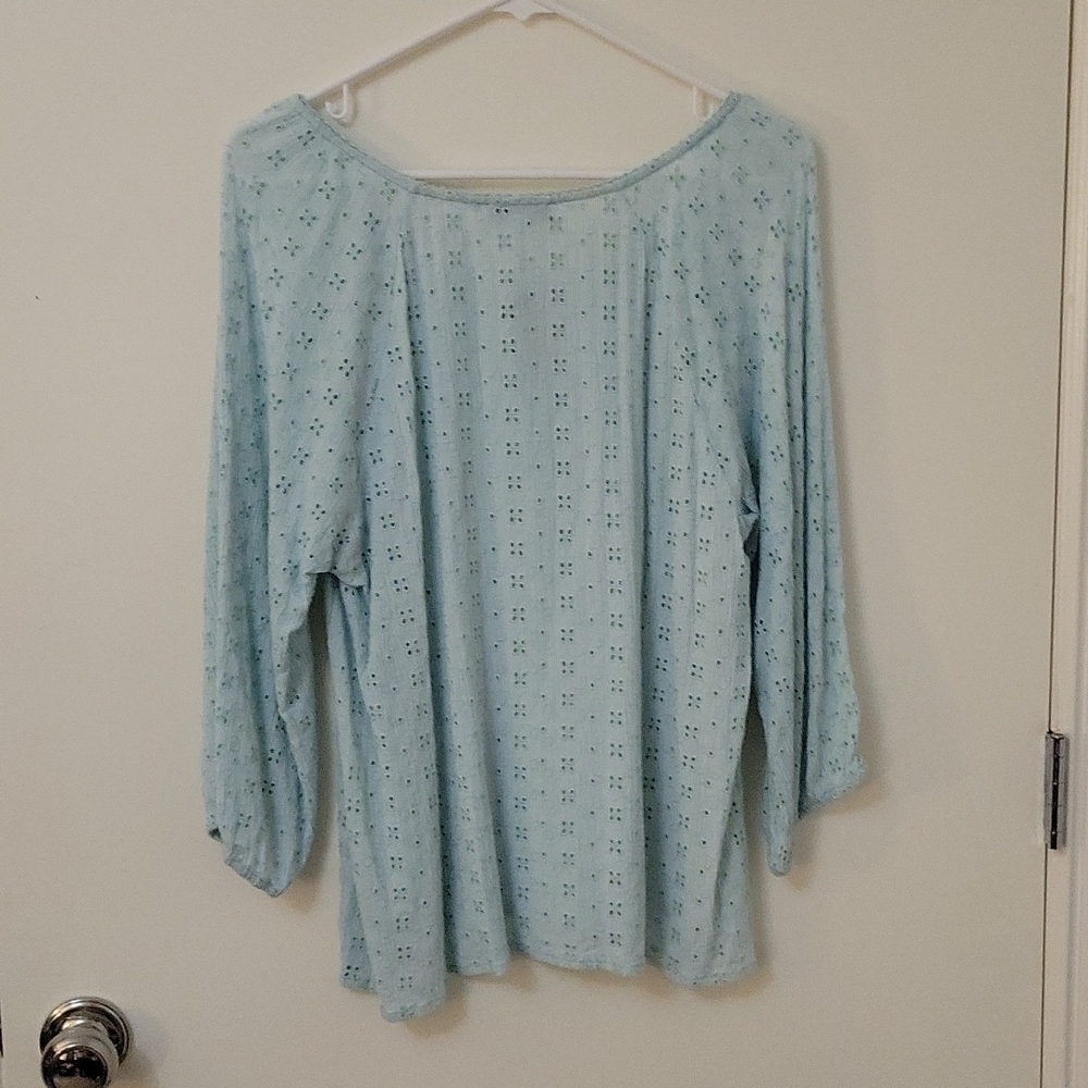 NEW DIRECTIONS Eyelet Peasant Tie Neckline Cottage Coquette Blouse - Picture 6 of 9